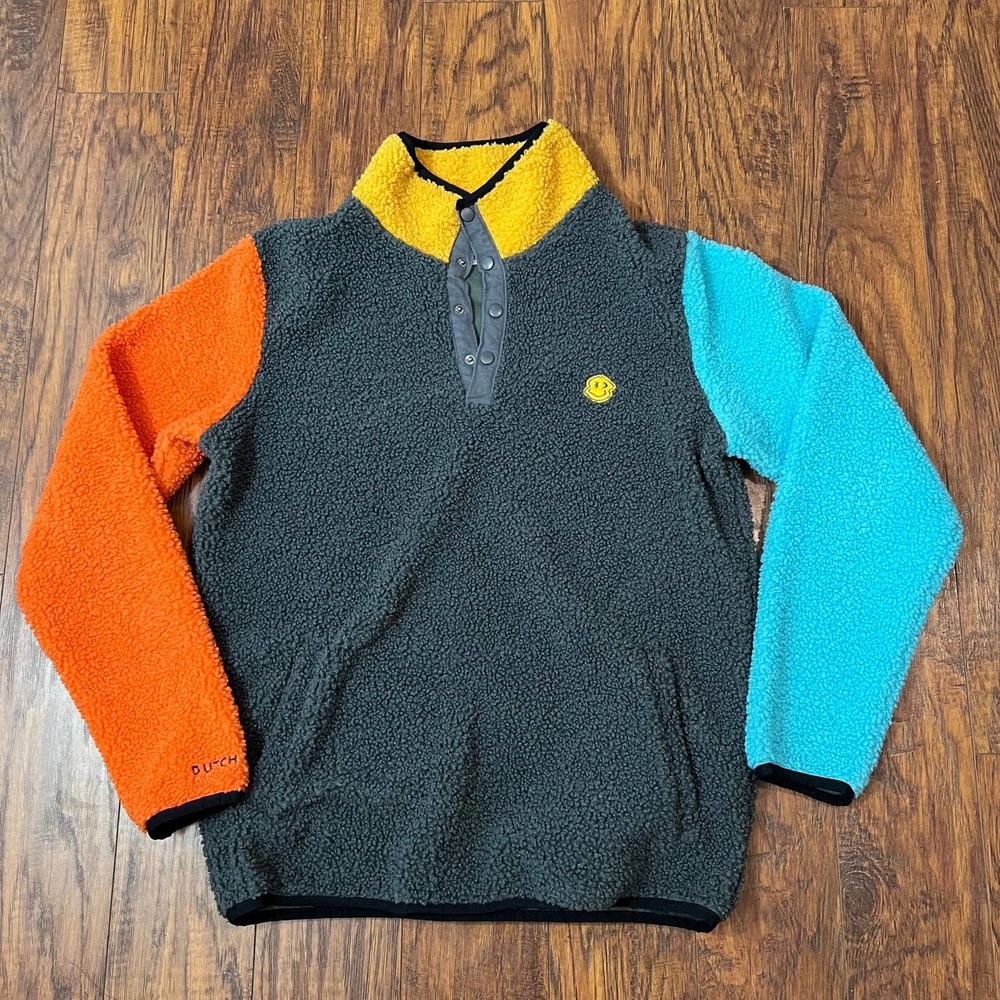 Dutch Bros Coffee Colorblock Pullover Fleece Sherpa Half Zip Sweater